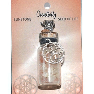 Sunstone Chips in Bottle with Seed of Life necklace