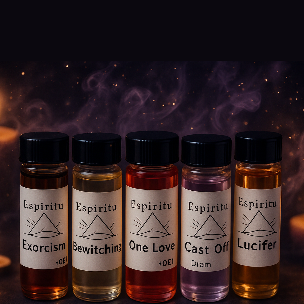 Exact spiritual oils collection with mystical atmosphere