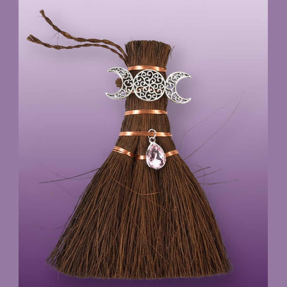 Moon Ritual Broom with Crystal - Professional Style