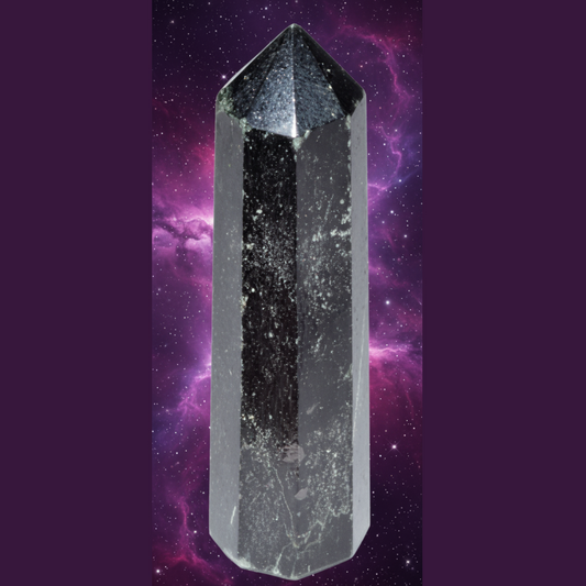 Black Tourmaline Crystal Point - Mystical Starry Night