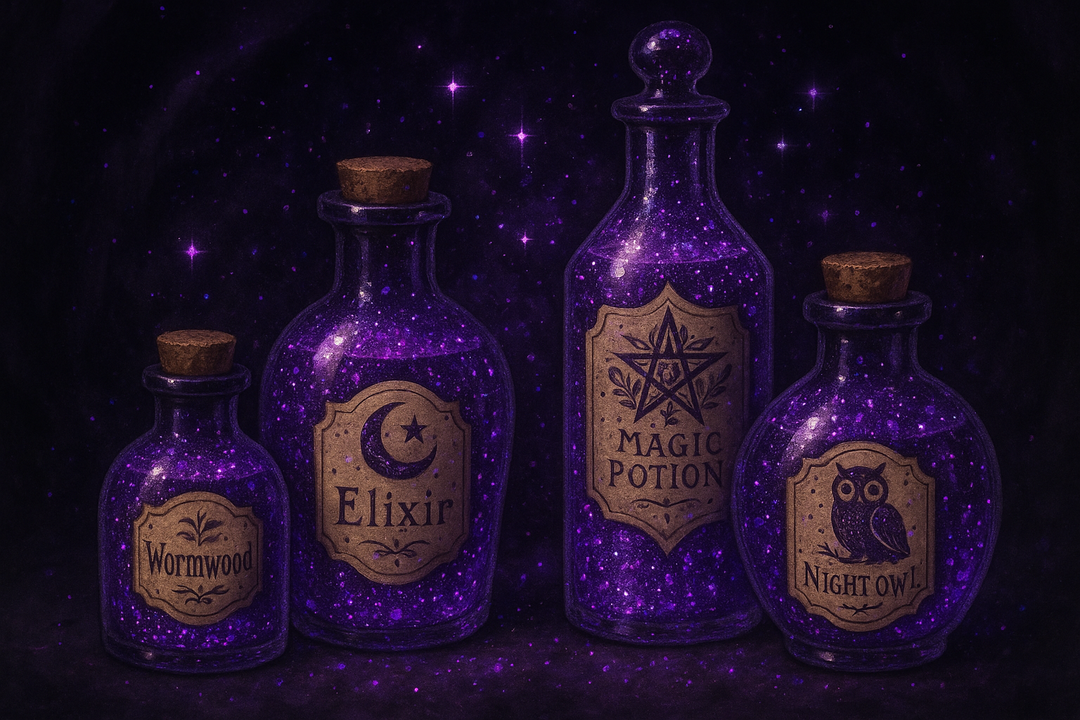 Collection of purple potions