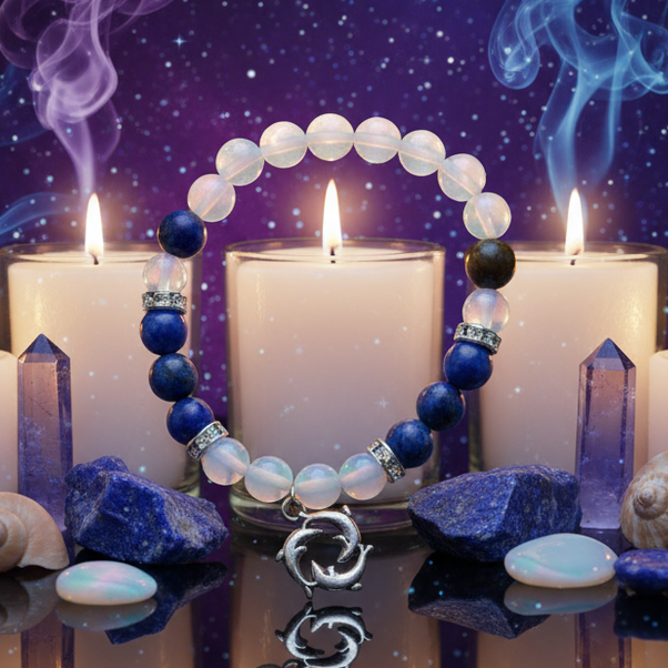 Crystal Bracelet with Dolphin Charm - Mystical Altar Style