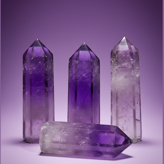 Exact amethyst crystal points set with clean professional styling and Witchy Like watermark