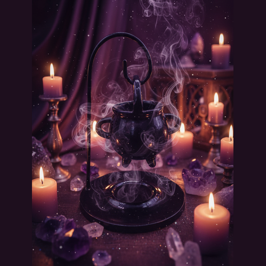 Exact black cauldron with stand and magical ceremonial effects