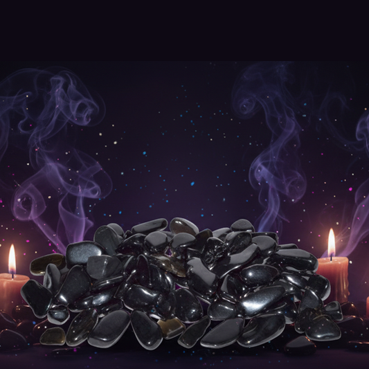 Exact black obsidian tumbled stones with mystical atmosphere