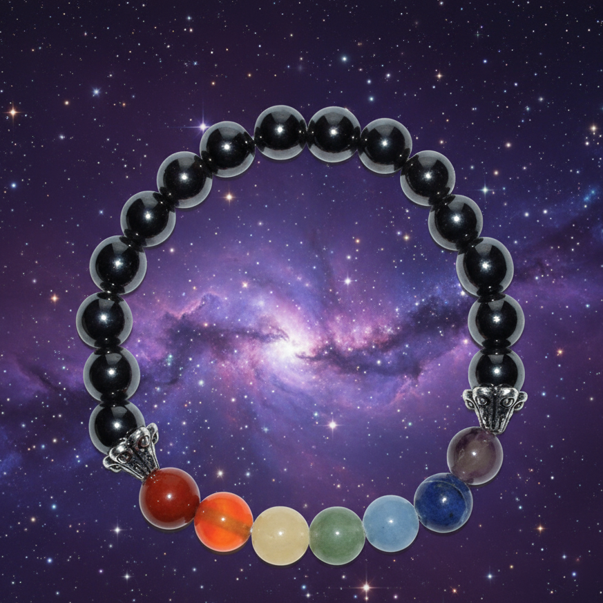 Exact black onyx chakra bracelet with cosmic mystical styling and Witchy Like watermark