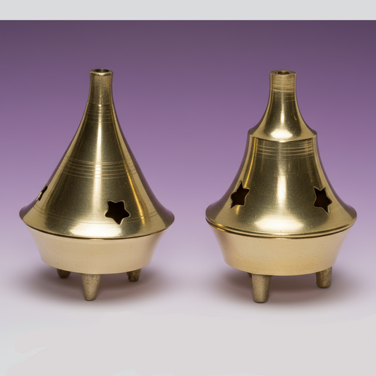Exact brass cone incense burners with clean professional styling and Witchy Like watermark