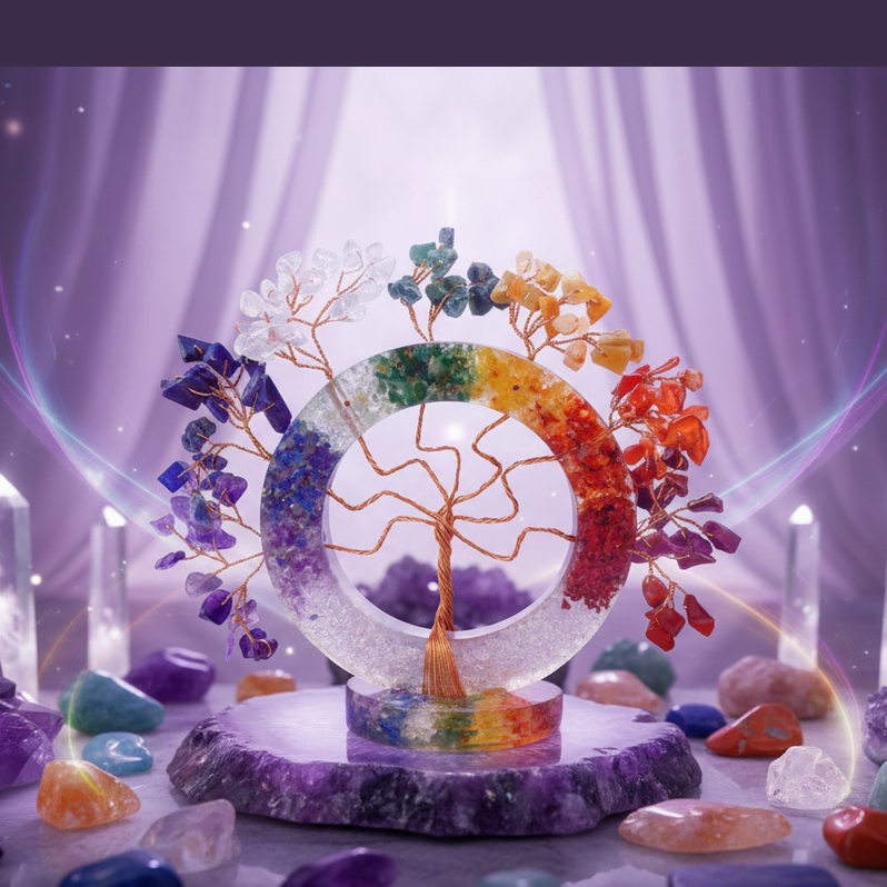 Exact chakra tree of life with premium healing sanctuary ambiance and Witchy Like watermark