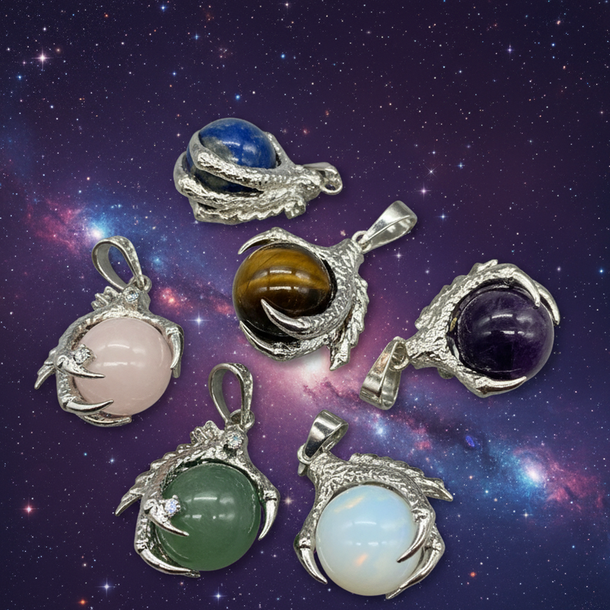 Exact dragon claw gemstone pendant set with cosmic mystical styling and Witchy Like watermark