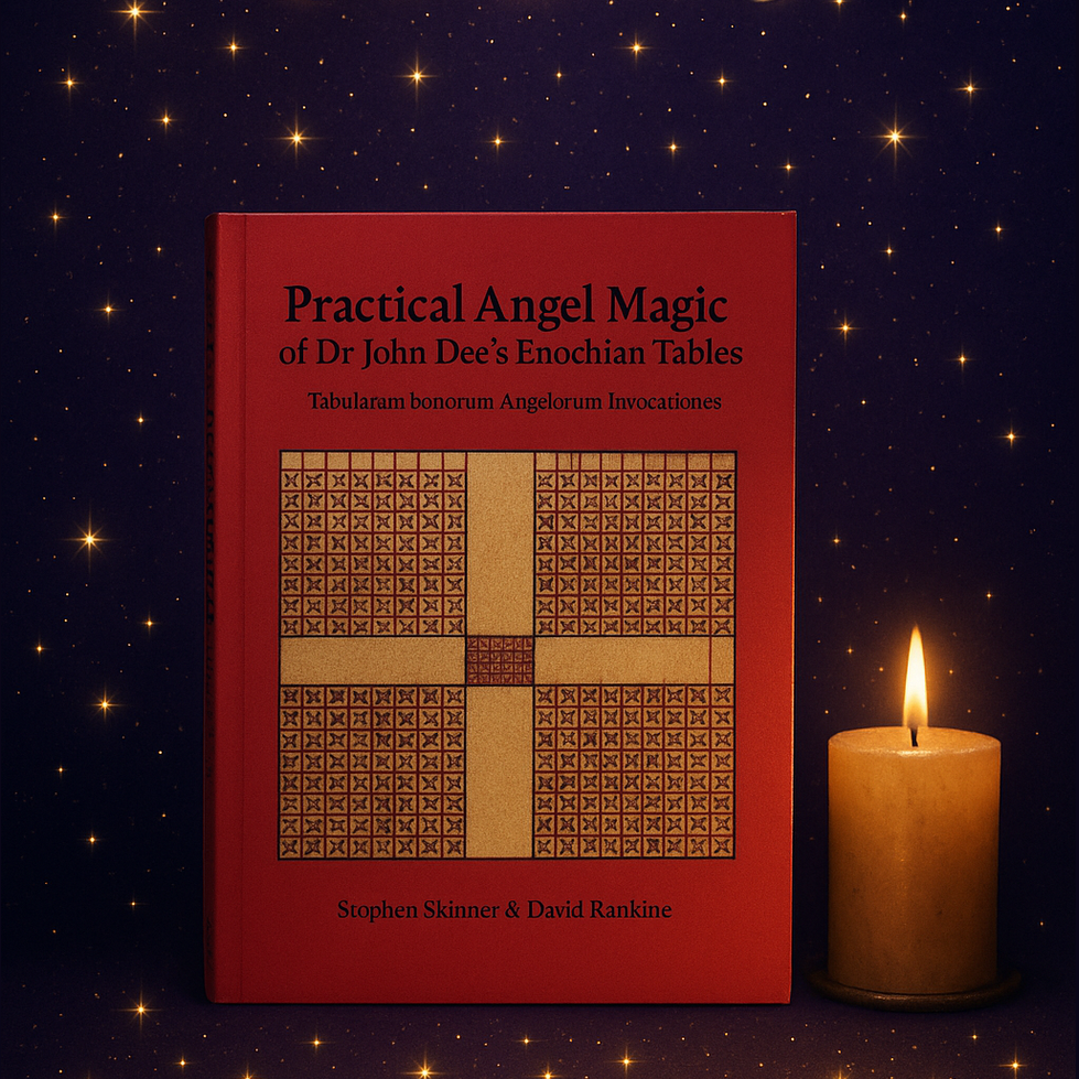 Exact Enochian Tables book with cosmic mystical styling and Witchy Like watermark