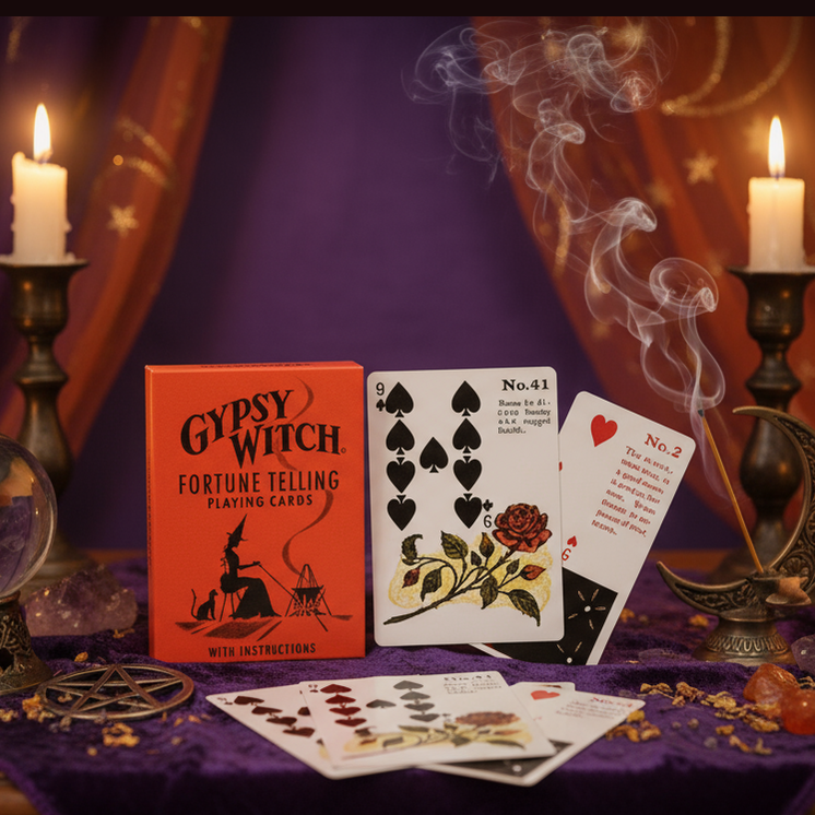 Exact Gypsy Witch Fortune Telling Playing Cards with premium divination sanctuary ambiance and Witchy Like watermark