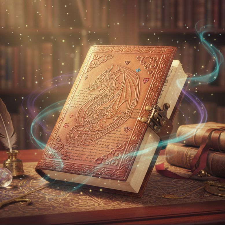 Exact leather dragon journal with sacred knowledge wisdom energy effects