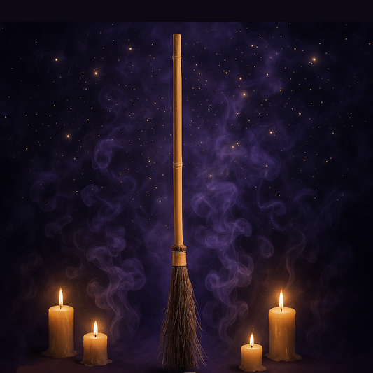 Exact magical broom with mystical atmosphere