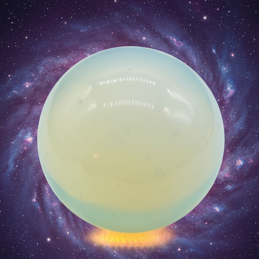 Exact opalite crystal ball with cosmic mystical styling and Witchy Like watermark
