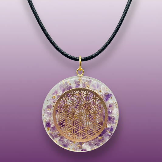 Exact orgone Flower of Life pendant with clean professional styling and Witchy Like watermark