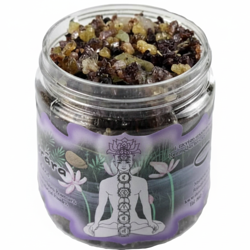 Exact original chakra resin incense jar with branding