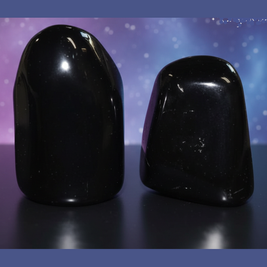 Exact original pair of polished black obsidian stones with elegant composition