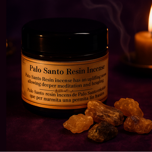 Exact Palo Santo resin jar with premium magical ambiance  purple tones
