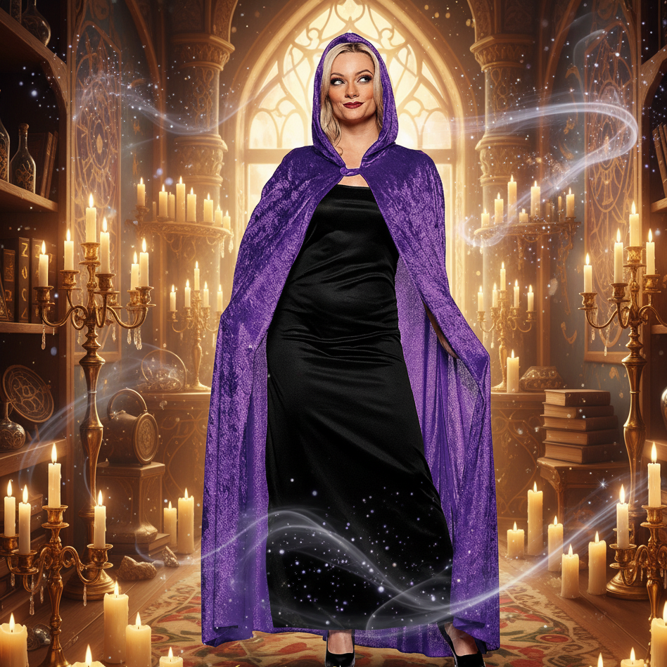 Exact purple hooded cloak with bright elegant effects