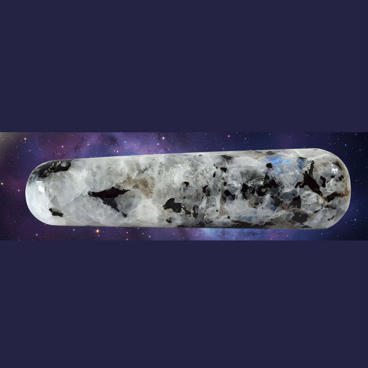 Exact rainbow moonstone massage wand with cosmic mystical styling and Witchy Like watermark