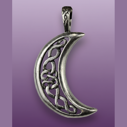 Exact silver Celtic moon pendant with clean professional styling and Witchy Like watermark
