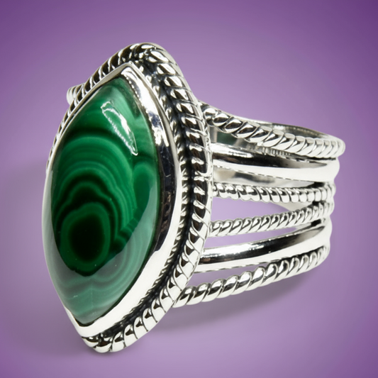 Exact silver malachite ring with clean professional styling and Witchy Like watermark