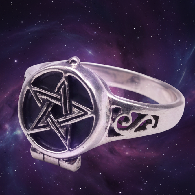 Exact silver pentagram poison ring with cosmic mystical styling and Witchy Like watermark
