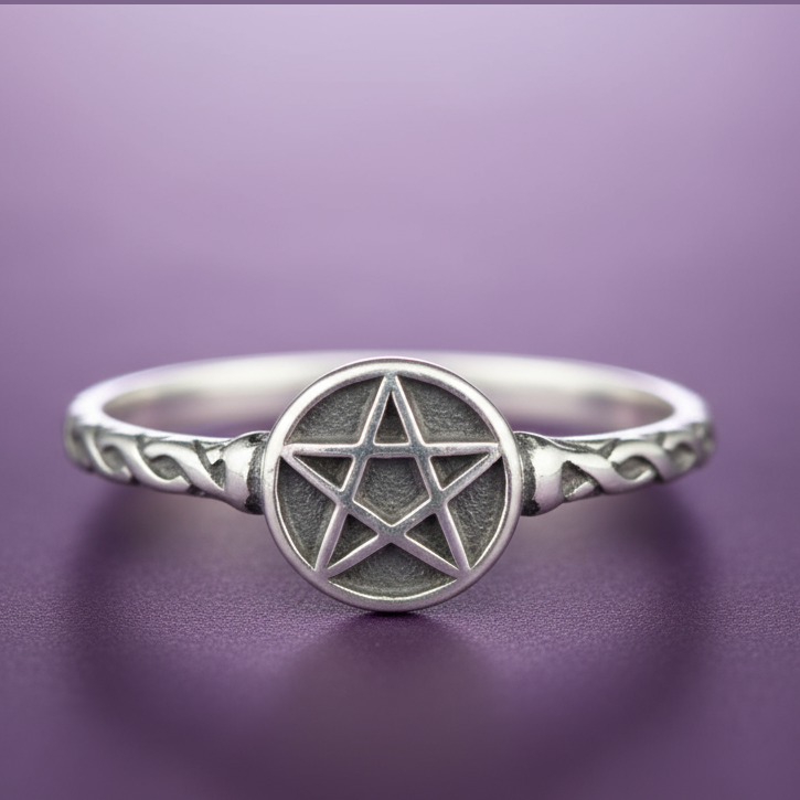 Exact silver pentagram ring with clean professional styling and Witchy Like watermark