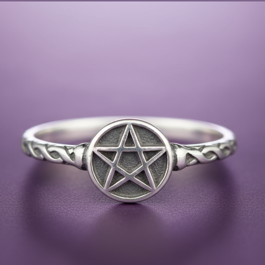 Exact silver pentagram ring with clean professional styling and Witchy Like watermark