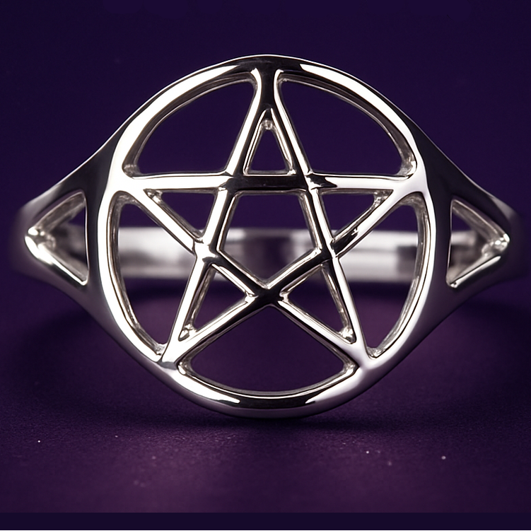 Exact silver pentagram ring with clean professional styling and Witchy Like watermark
