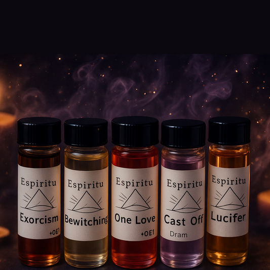 Exact spiritual oils collection with mystical atmosphere