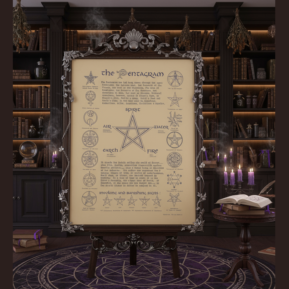 Exact The Pentagram poster with premium witchcraft library sanctuary ambiance and Witchy Like watermark