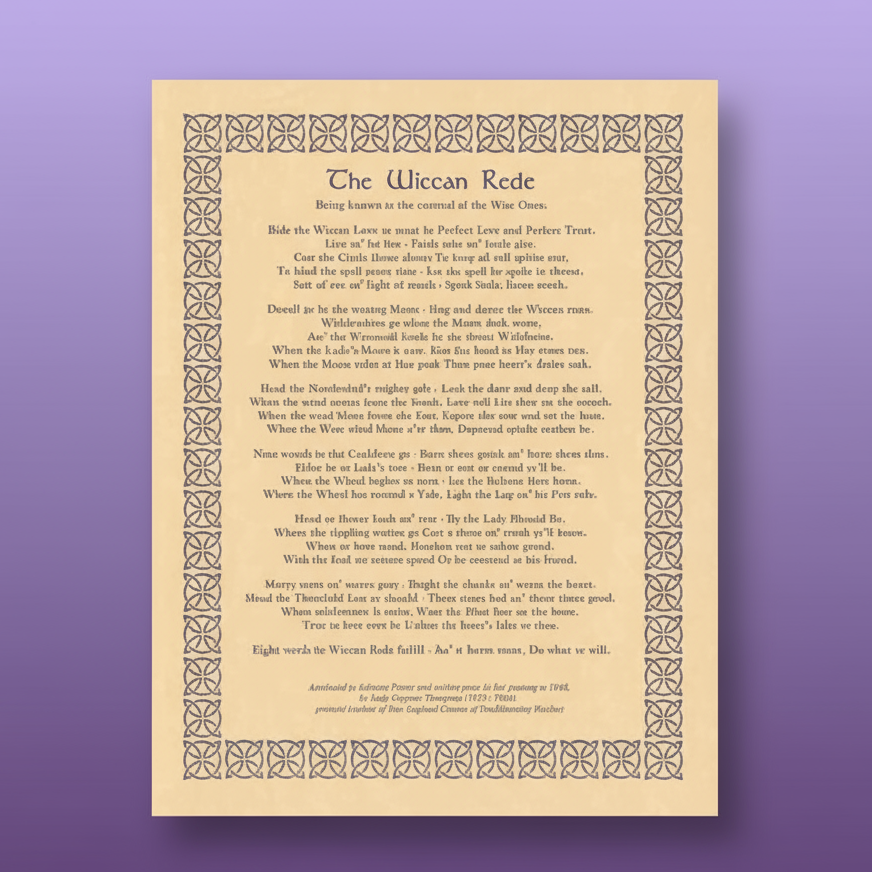 Exact The Wiccan Rede parchment poster with clean professional styling and Witchy Like watermark