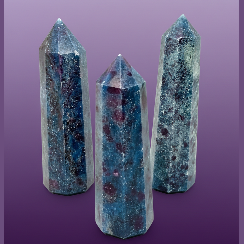 Exact three blue aventurine crystal points with clean professional styling and Witchy Like watermark