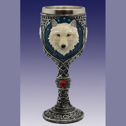Exact white wolf goblet with clean professional styling and Witchy Like watermark