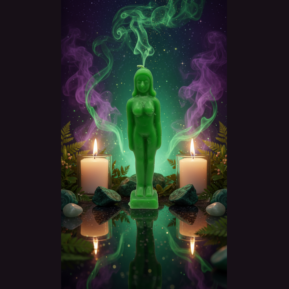 Green Goddess Figure Candle - Mystical Altar Style