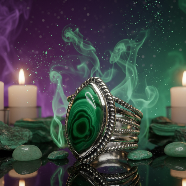 Malachite Silver Ring - Mystical Altar Style