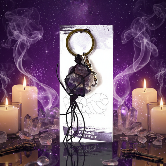 Raw Amethyst Healing Keychain - Mystical Altar Style