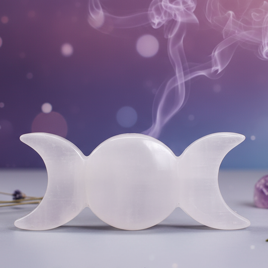 Selenite Triple Moon - Mystical Background