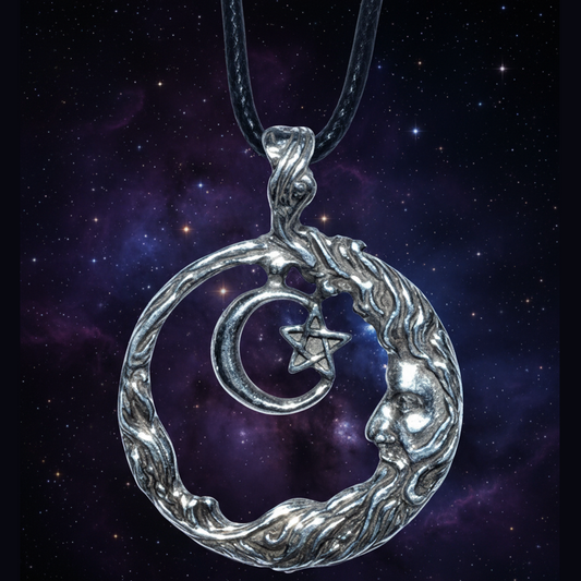Exact silver Celtic moon and hare pendant with cosmic mystical styling