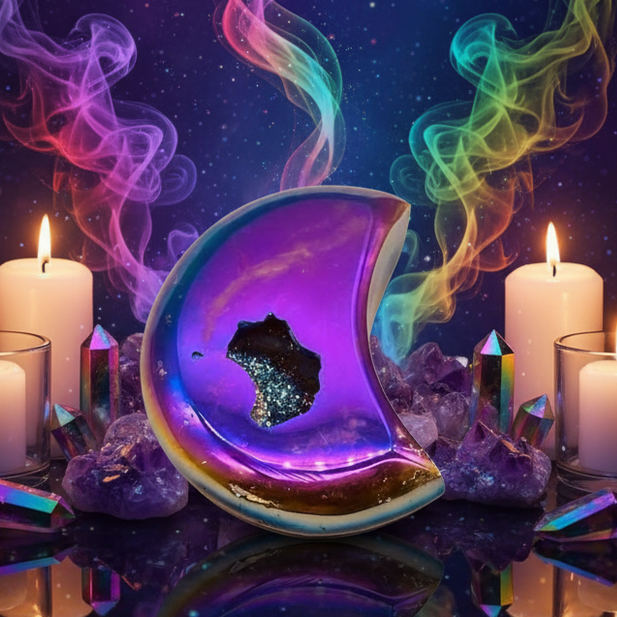 Titanium Aura Moon Dish - Mystical Altar Style