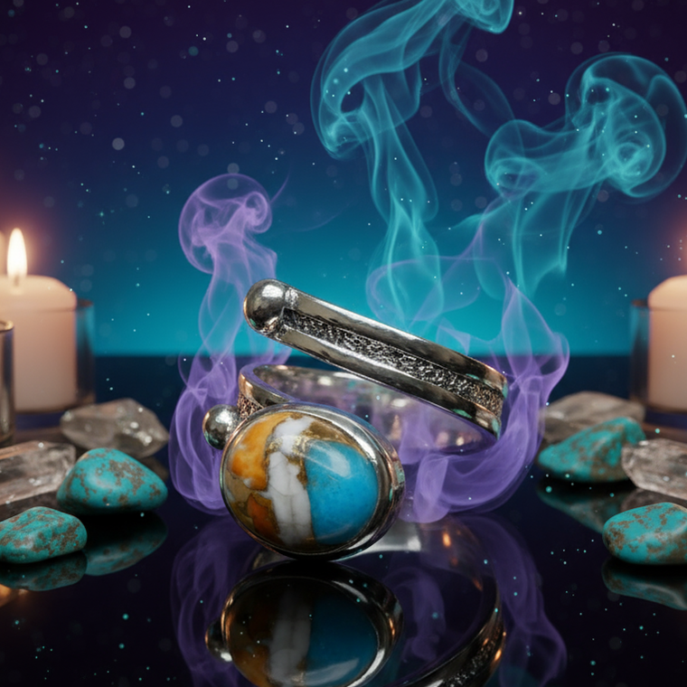 Turquoise Silver Ring - Mystical Altar Style