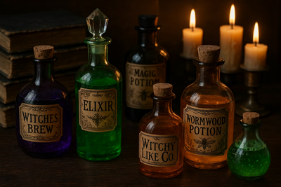 Witchy potion bottles with updated branding